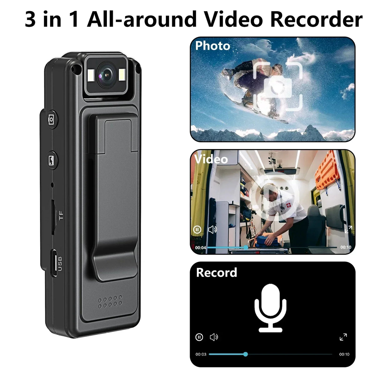 Mini 1080P Body Camera Digital with 64GB Black-4